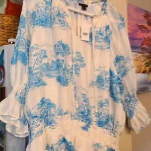 Ann Taylor NWT - White Blue Blouse